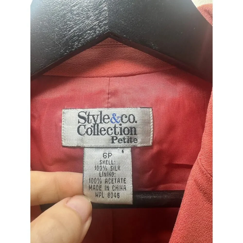 Vintage Style & Co 100% Silk Blazer Pink Coral‎ Coquette Cottagecore Petite 6